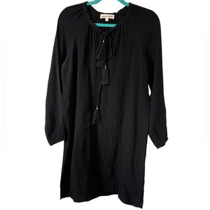 Johnny Was XS Calme Gauze Tassel Boho Shift Dress Black